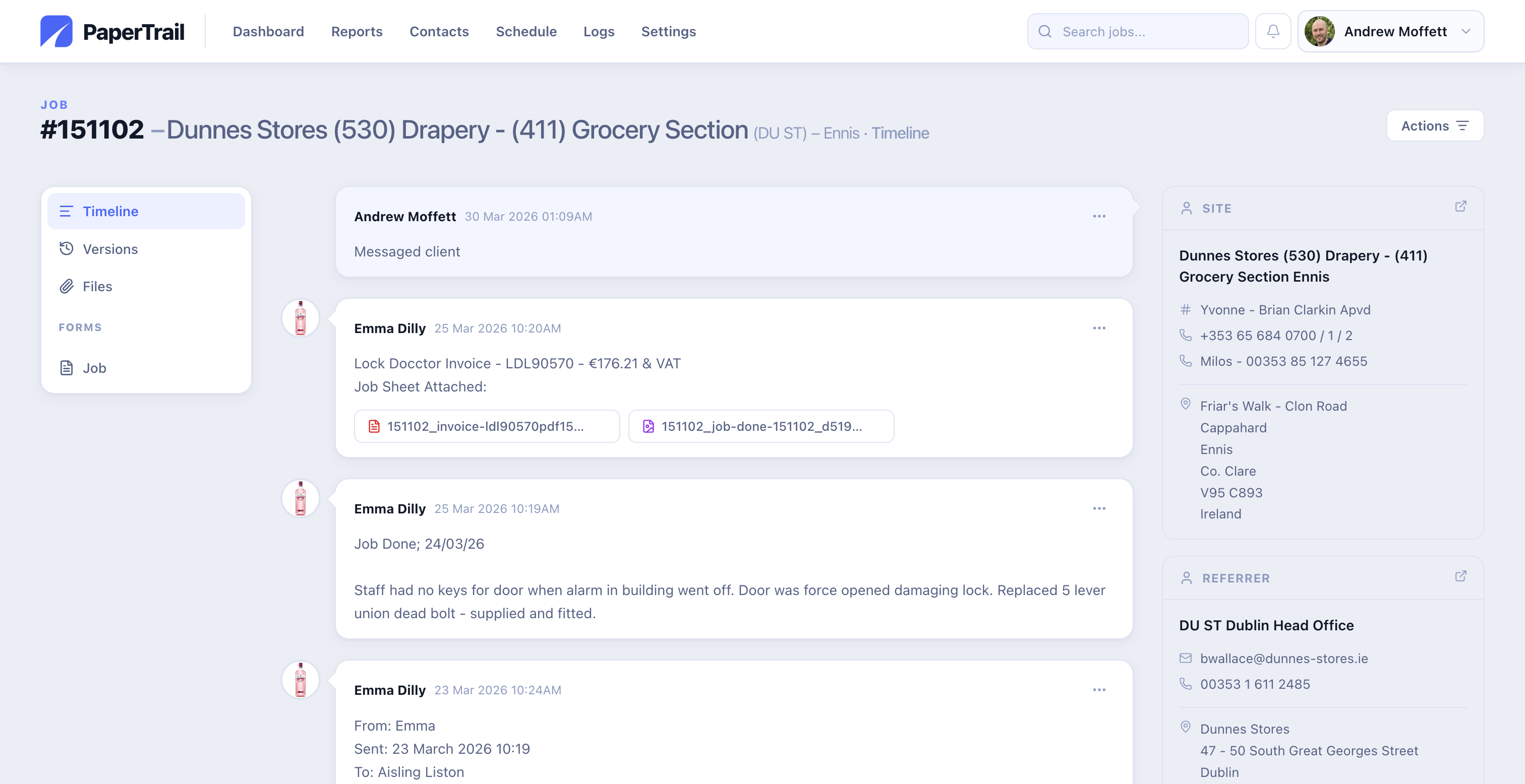 PaperTrail dashboard